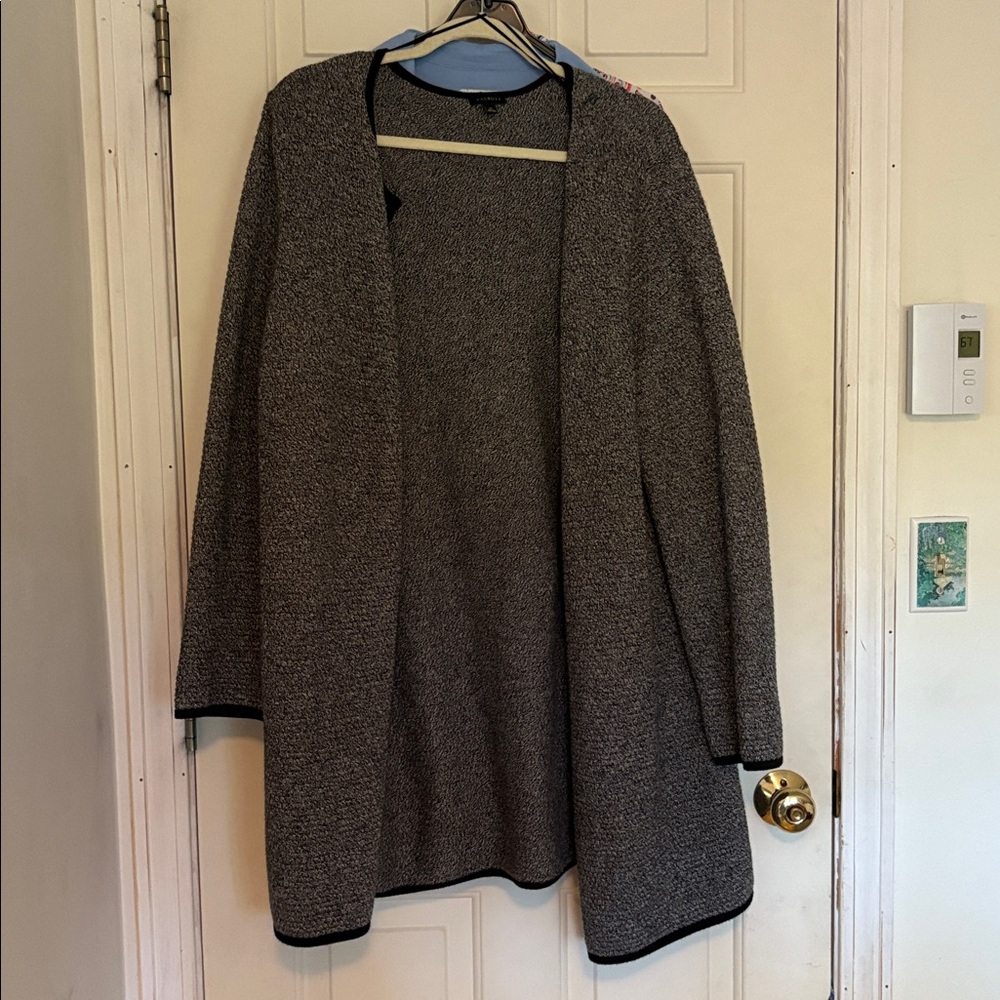 NWT Talbots XL Open Front Cotton Knit Cardigan Sweater Coatigan Gray